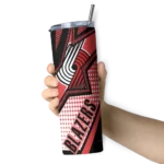 personalized portland trail blazers web stripes red white skinny tumbler best selling 1.webp