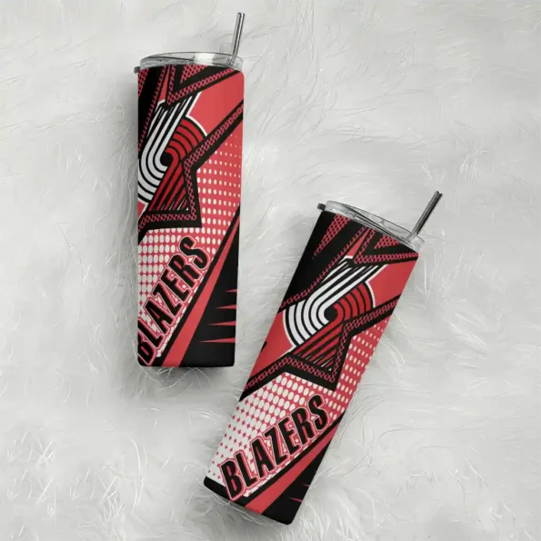 personalized portland trail blazers web stripes red white skinny tumbler top rated.webp