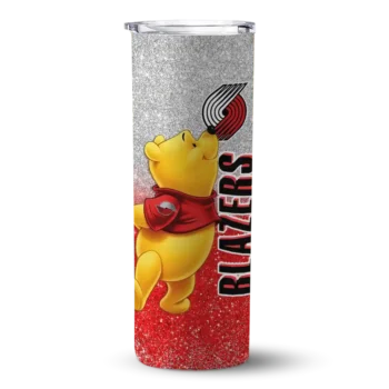 personalized portland trail blazers winnie the pooh red gray skinny tumbler best selling 1.webp
