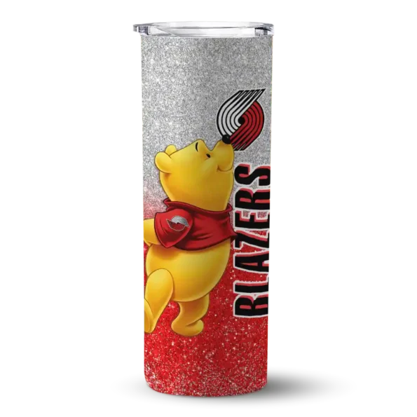 personalized portland trail blazers winnie the pooh red gray skinny tumbler best selling 1.webp