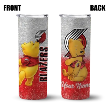 personalized portland trail blazers winnie the pooh red gray skinny tumbler fashion forward.webp