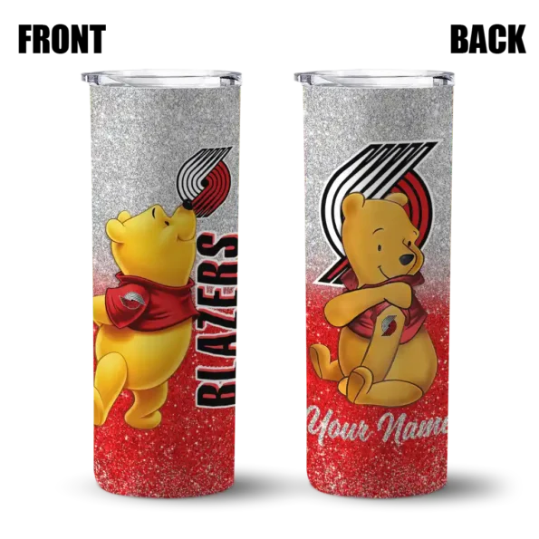 personalized portland trail blazers winnie the pooh red gray skinny tumbler fashion forward.webp