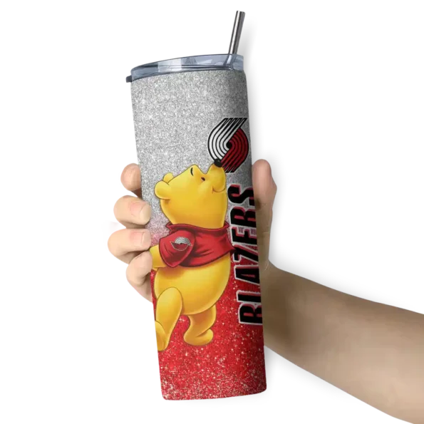 personalized portland trail blazers winnie the pooh red gray skinny tumbler premium grade.webp