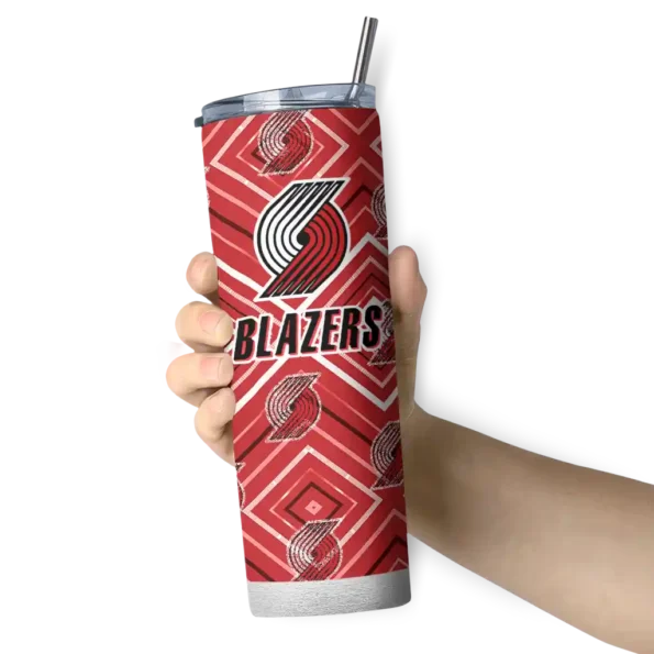 personalized portland trail blazers zipper leopard red skinny tumbler premium grade.webp