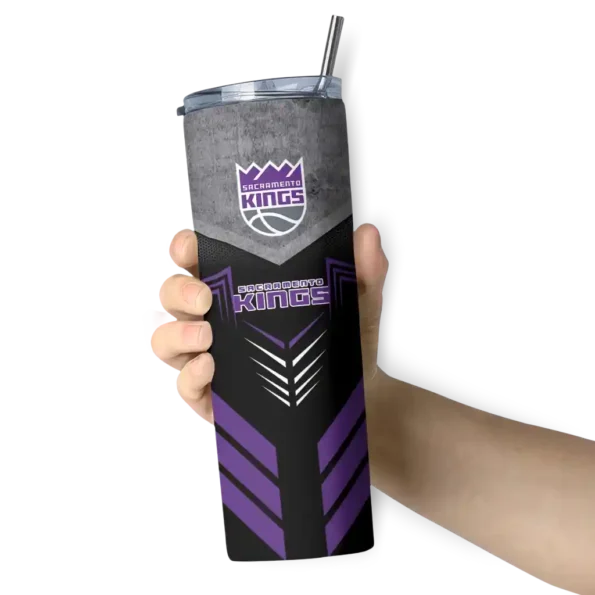personalized sacramento kings hexagon honeycomb purple black skinny tumbler premium grade.webp