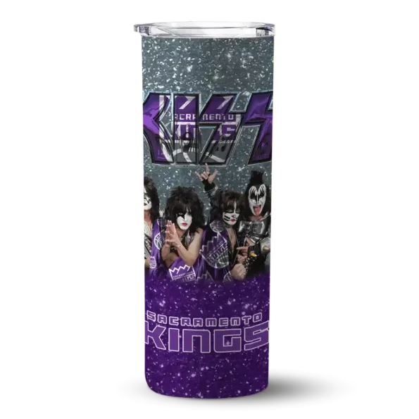 personalized sacramento kings kiss band grey skinny tumbler best selling.webp
