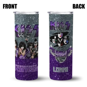 personalized sacramento kings kiss band grey skinny tumbler fashion forward.webp
