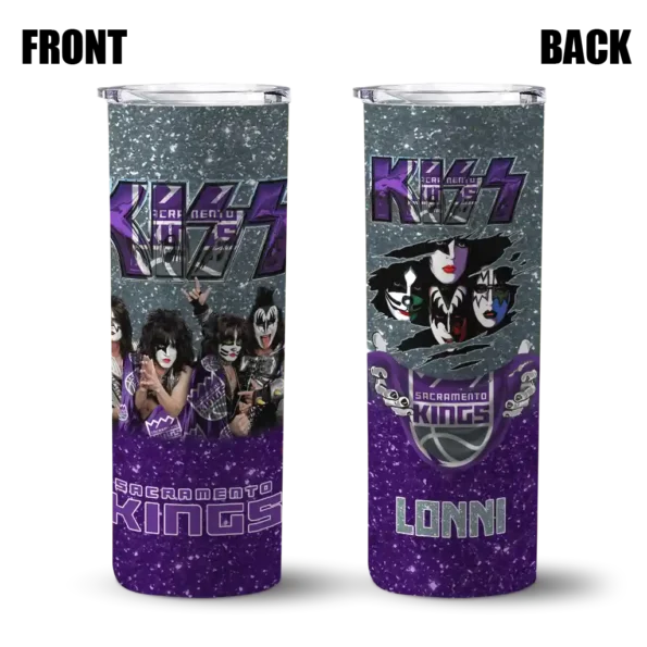 personalized sacramento kings kiss band grey skinny tumbler fashion forward.webp