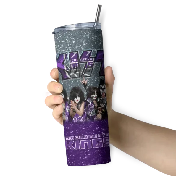 personalized sacramento kings kiss band grey skinny tumbler premium grade.webp
