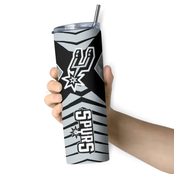 personalized san antonio spurs camo texture silver skinny tumbler premium grade.webp