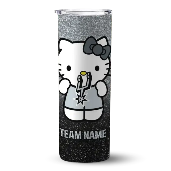 personalized san antonio spurs hello kitty silver black skinny tumbler best selling 1.webp