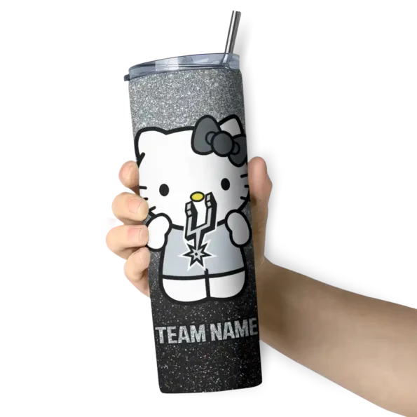 personalized san antonio spurs hello kitty silver black skinny tumbler premium grade.webp