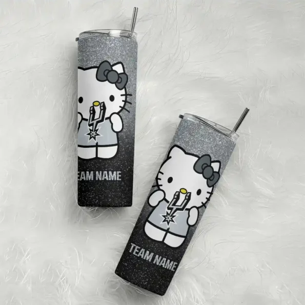 personalized san antonio spurs hello kitty silver black skinny tumbler top rated.webp