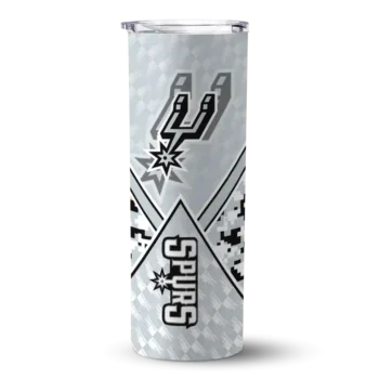 personalized san antonio spurs monogram burst silver white skinny tumbler best selling 1.webp