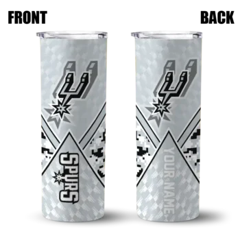 personalized san antonio spurs monogram burst silver white skinny tumbler fashion forward.webp