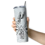 personalized san antonio spurs monogram burst silver white skinny tumbler best selling 1.webp