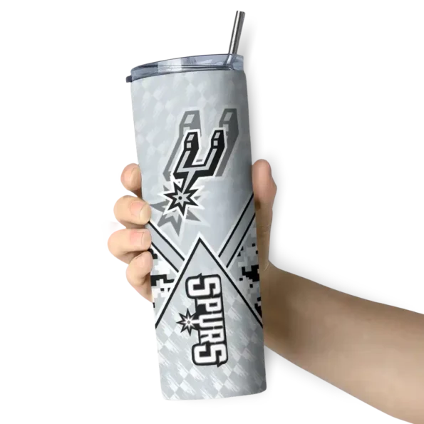 personalized san antonio spurs monogram burst silver white skinny tumbler premium grade.webp