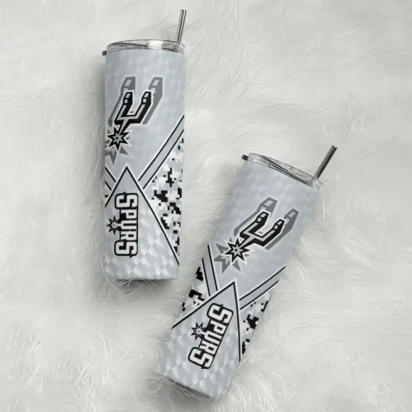 personalized san antonio spurs monogram burst silver white skinny tumbler top rated.webp