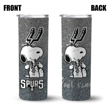 personalized san antonio spurs snoopy attitude silver skinny tumbler fashion forward.webp