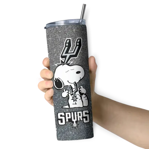 personalized san antonio spurs snoopy attitude silver skinny tumbler premium grade.webp