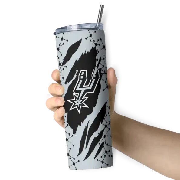 personalized san antonio spurs star pop silver black skinny tumbler premium grade.webp