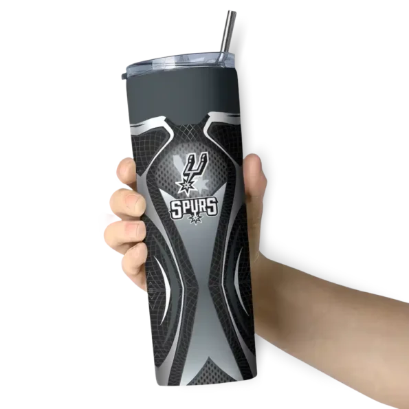 personalized san antonio spurs superman emblem silver black skinny tumbler premium grade.webp
