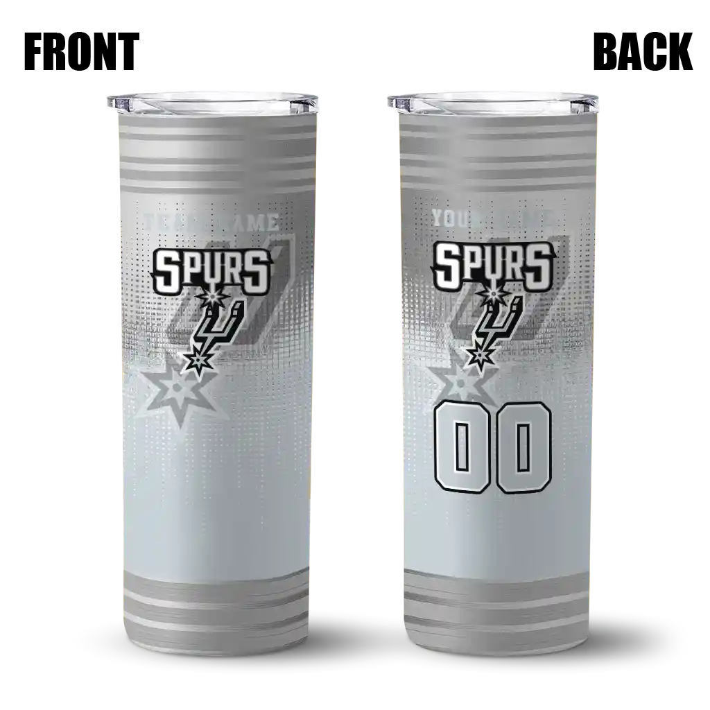 personalized san antonio spurs swirl texture silver skinny tumbler fashion forward.webp personalized san antonio spurs swirl texture silver skinny tumbler fashion forward.webp