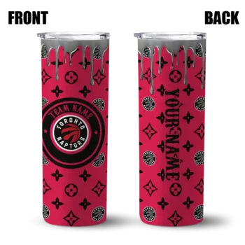 personalized toronto raptors camo streak red skinny tumbler fashion forward.webp