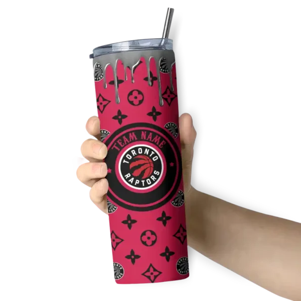 personalized toronto raptors camo streak red skinny tumbler premium grade.webp