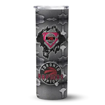 personalized toronto raptors chevron v red gray skinny tumbler best selling 1.webp