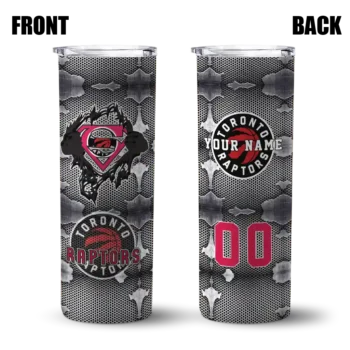 personalized toronto raptors chevron v red gray skinny tumbler fashion forward.webp