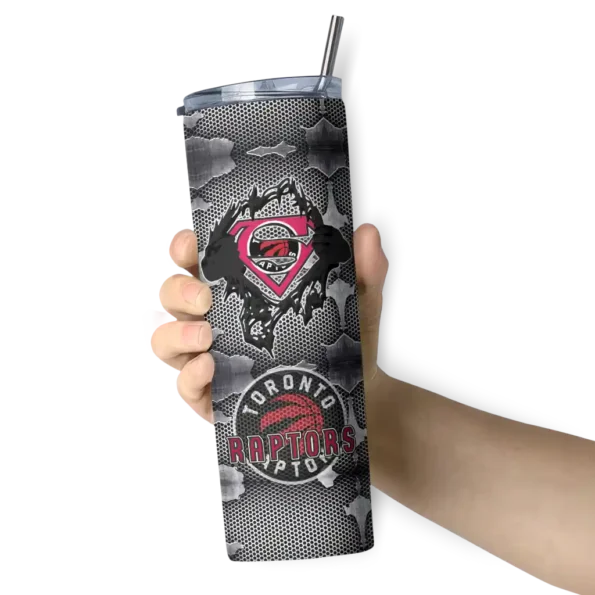 personalized toronto raptors chevron v red gray skinny tumbler premium grade.webp
