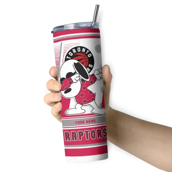 personalized toronto raptors snoopy dog red white skinny tumbler premium grade.webp