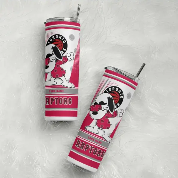 personalized toronto raptors snoopy dog red white skinny tumbler top rated.webp