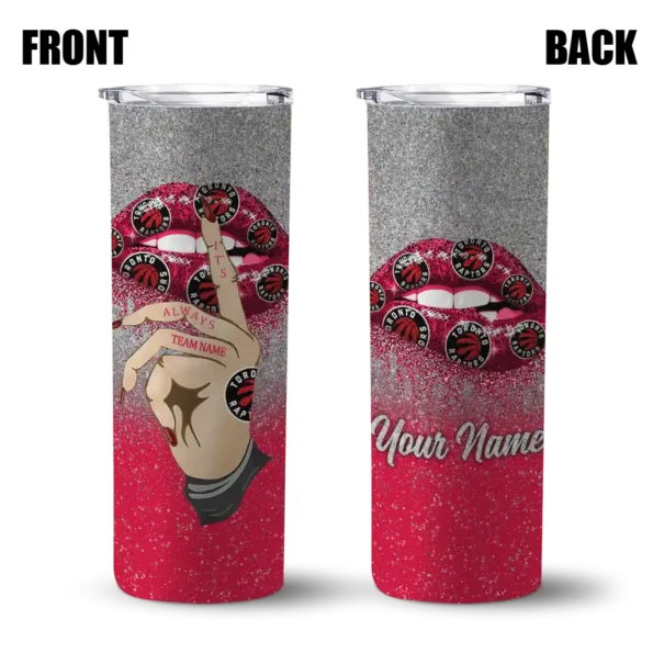 personalized toronto raptors sparkle lips red skinny tumbler fashion forward.webp