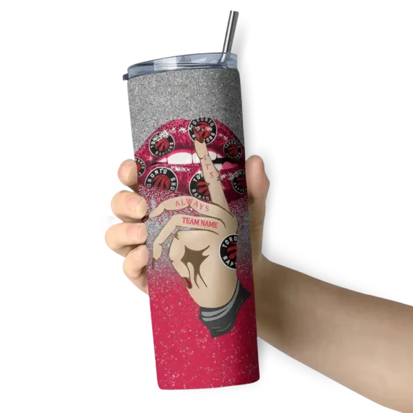 personalized toronto raptors sparkle lips red skinny tumbler premium grade.webp