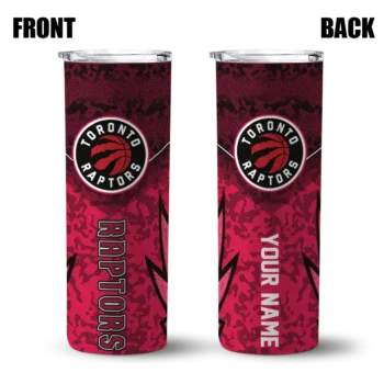 personalized toronto raptors spiral burst print red skinny tumbler fashion forward.webp