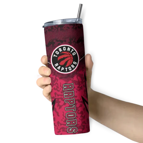 personalized toronto raptors spiral burst print red skinny tumbler premium grade.webp