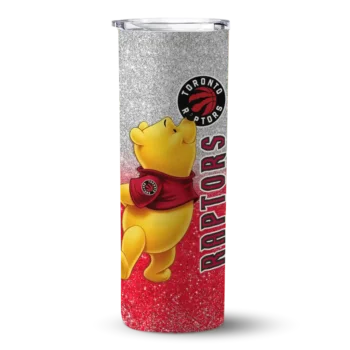 personalized toronto raptors winnie the pooh red gray skinny tumbler best selling 1.webp
