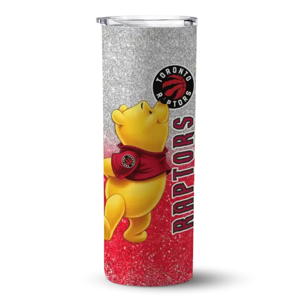 personalized toronto raptors winnie the pooh red gray skinny tumbler best selling 1.webp
