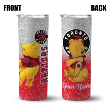 personalized toronto raptors winnie the pooh red gray skinny tumbler fashion forward.webp