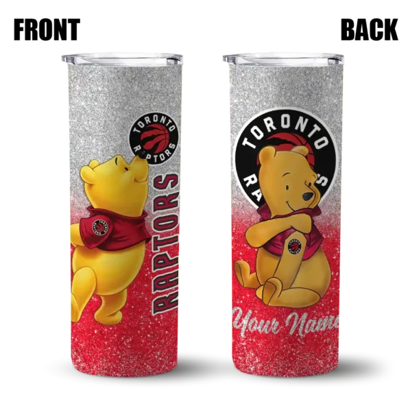 personalized toronto raptors winnie the pooh red gray skinny tumbler fashion forward.webp