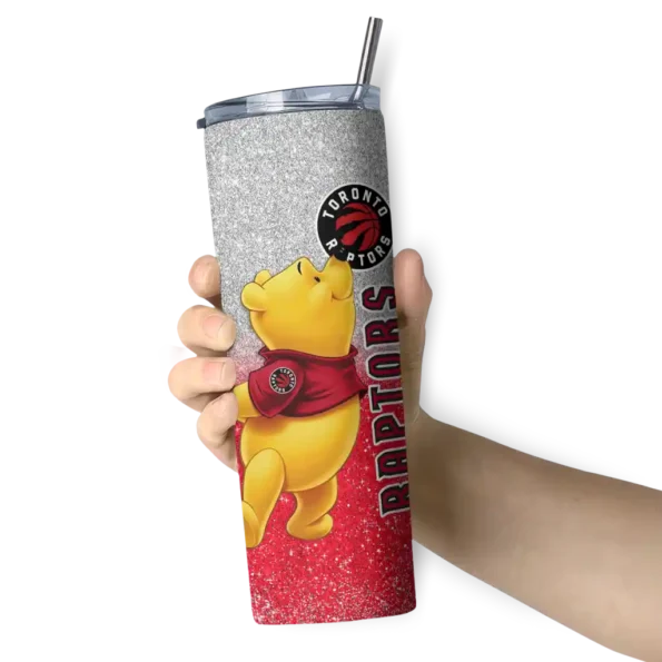 personalized toronto raptors winnie the pooh red gray skinny tumbler premium grade.webp