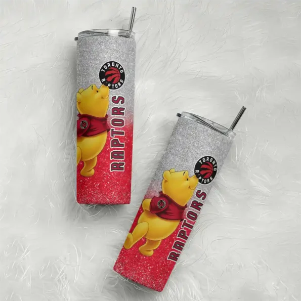personalized toronto raptors winnie the pooh red gray skinny tumbler top rated.webp