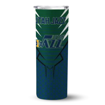 personalized utah jazz chevron stripes navy skinny tumbler best selling 1.webp