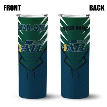 personalized utah jazz chevron stripes navy skinny tumbler fashion forward.webp