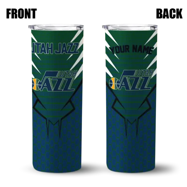 personalized utah jazz chevron stripes navy skinny tumbler fashion forward.webp