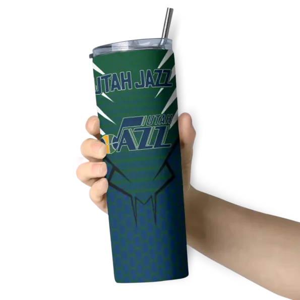 personalized utah jazz chevron stripes navy skinny tumbler premium grade.webp