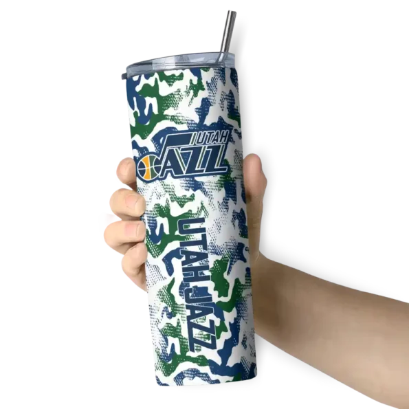 personalized utah jazz claw marks navy white skinny tumbler premium grade.webp