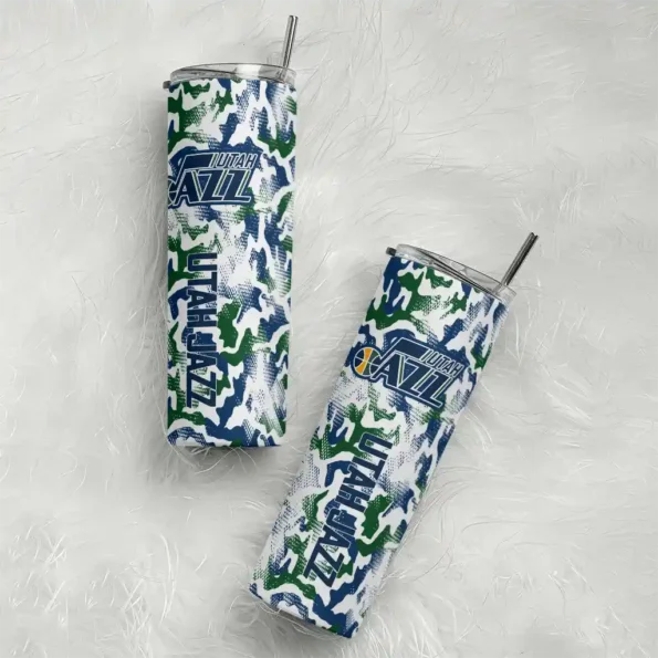 personalized utah jazz claw marks navy white skinny tumbler top rated.webp